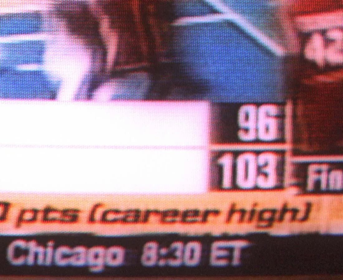 Among all the different information on this photo from a TV screen there’s the time, which is half past eight.