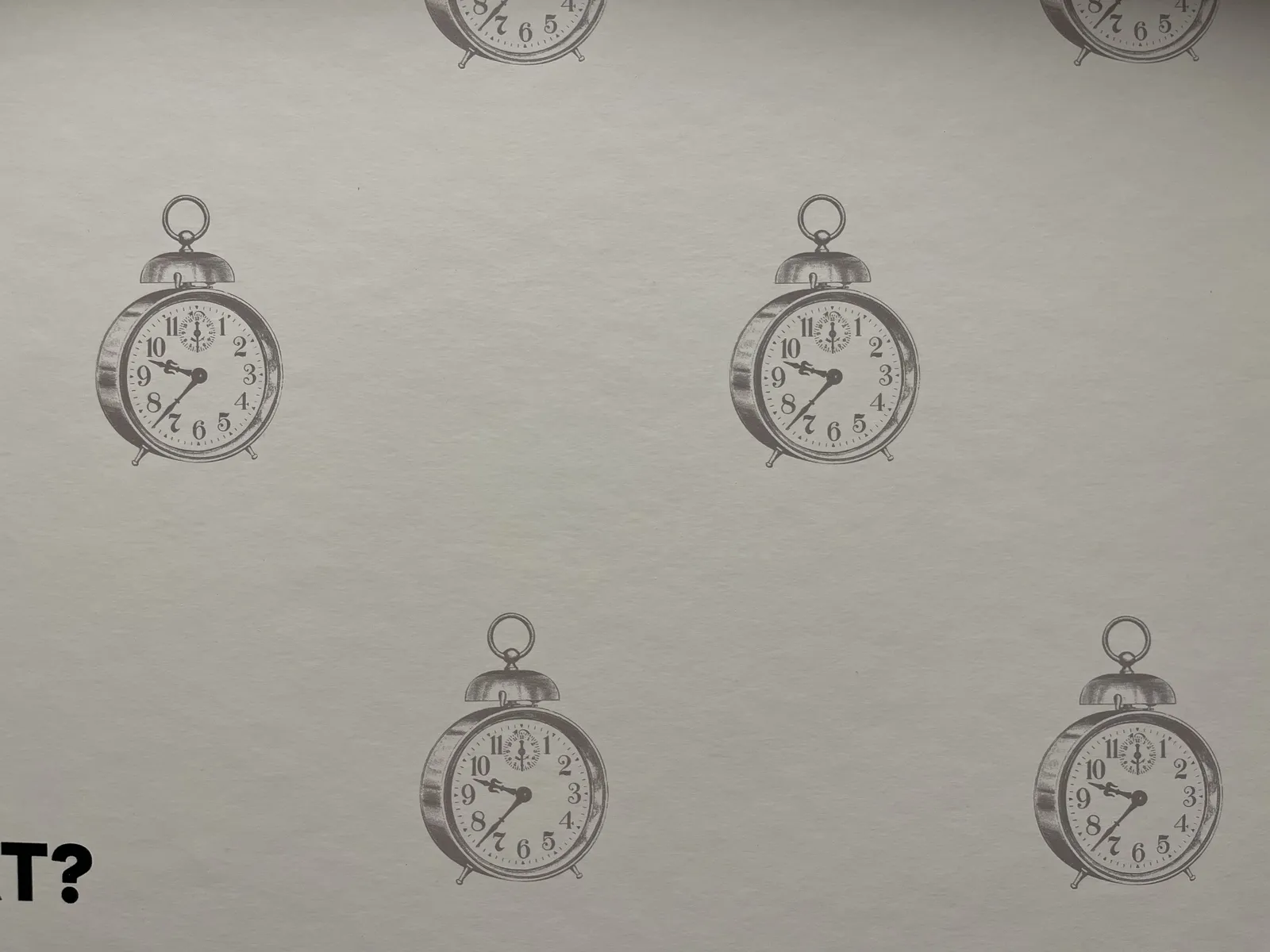 A pattern of icons of old alarm clocks. They all point at 37 minutes past nine.