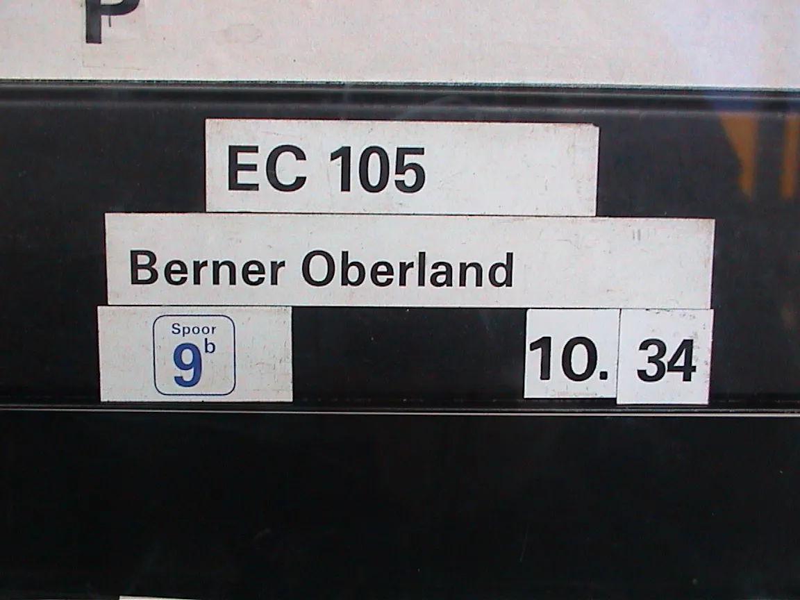 The EC 105 Berner Oberland will depart from platform 9b at 34 past ten.