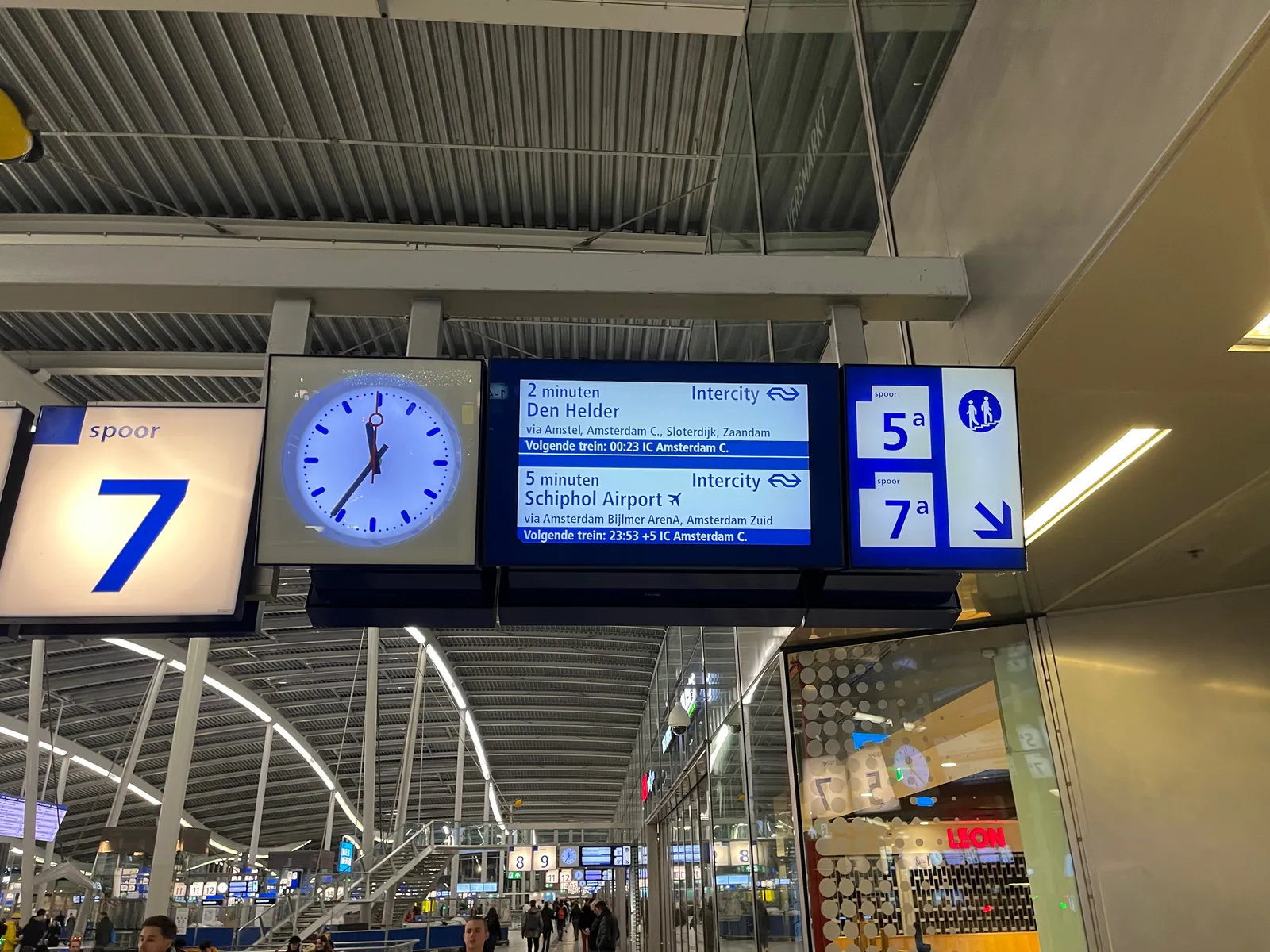 A clock at Utrecht Central Station points at 11:36